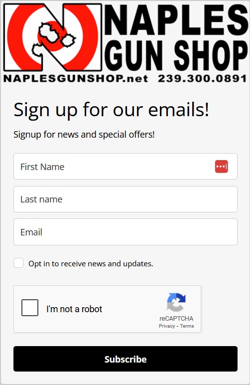 Naples Gun Shop Email signup